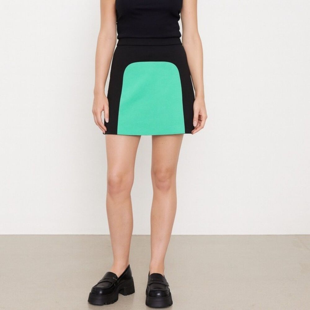 Vivienne Tam Skirt Mod Black Kelly Green Color-block Ponte Knit Mini Size 6